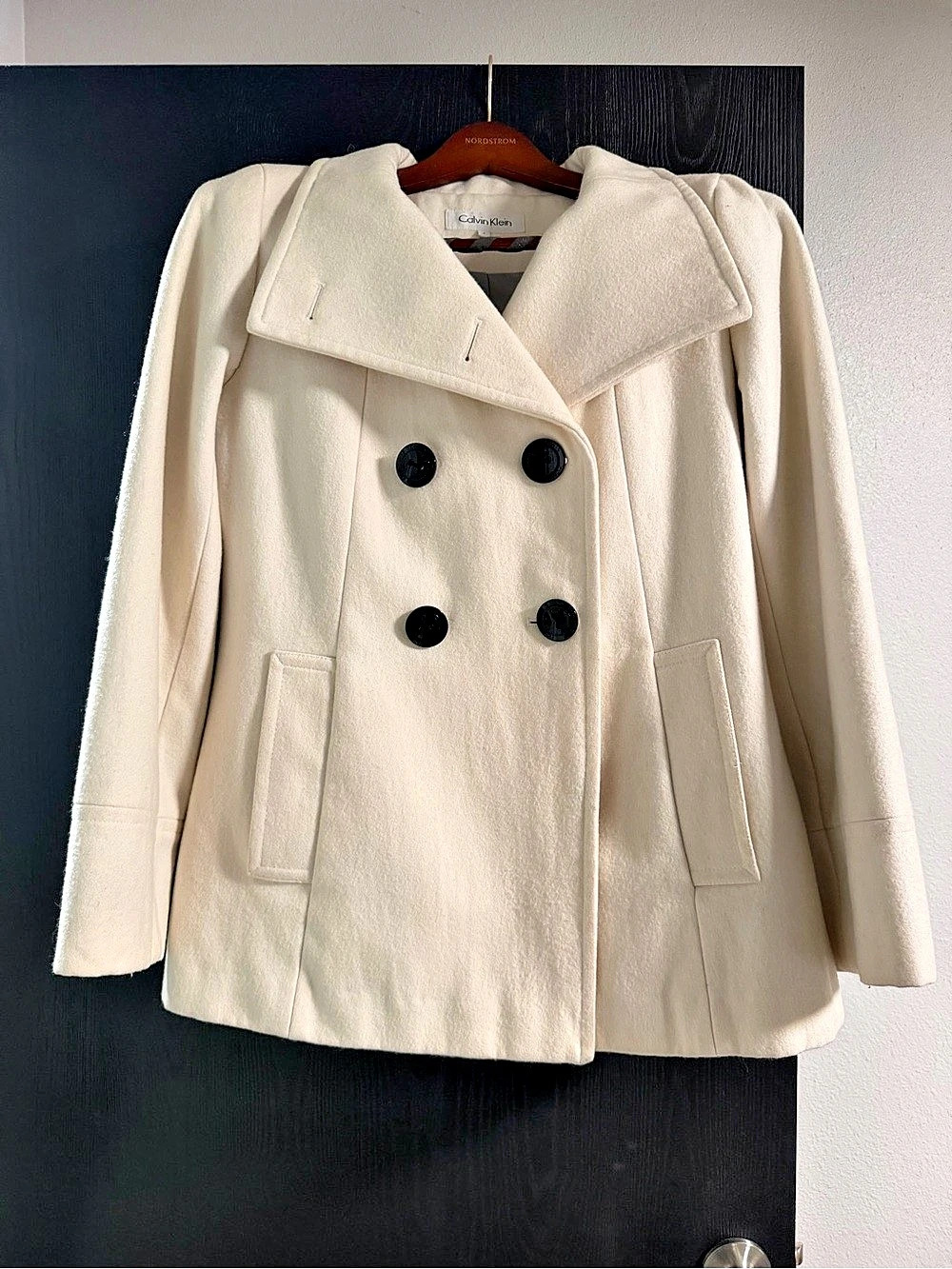 Calvin Klein Double Breasted Wool Blend Pea Coat White Size 4